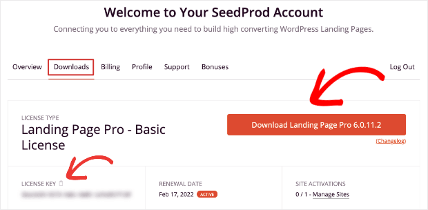 license key in seedprod account