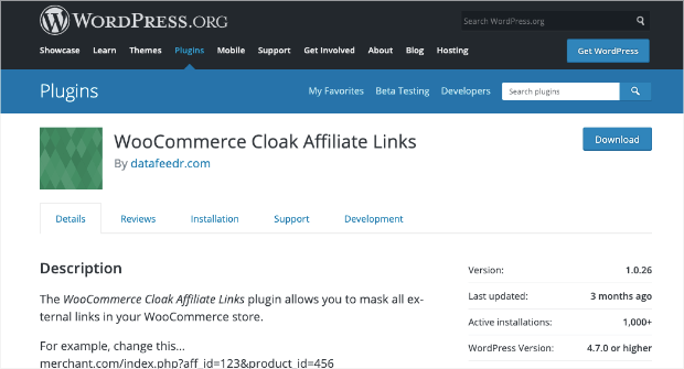 woocommerce cloak affiliate links homepage