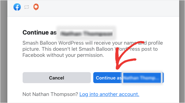 continue to facebook login for smash balloon