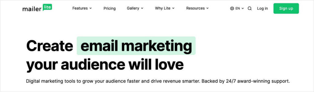 mailerlite-hompage - OptinMonster MailerLite homepage