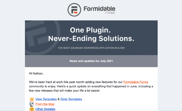 formidable forms promo email example