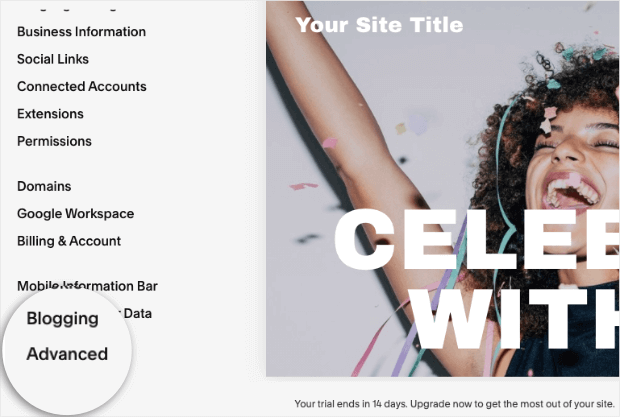 click advanced from the squarespace menu - OptinMonster click advanced from the squarespace menu