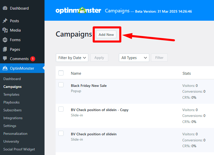 Add new campaign button