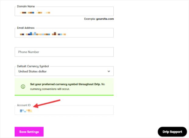 Drip account id - OptinMonster Drip account id