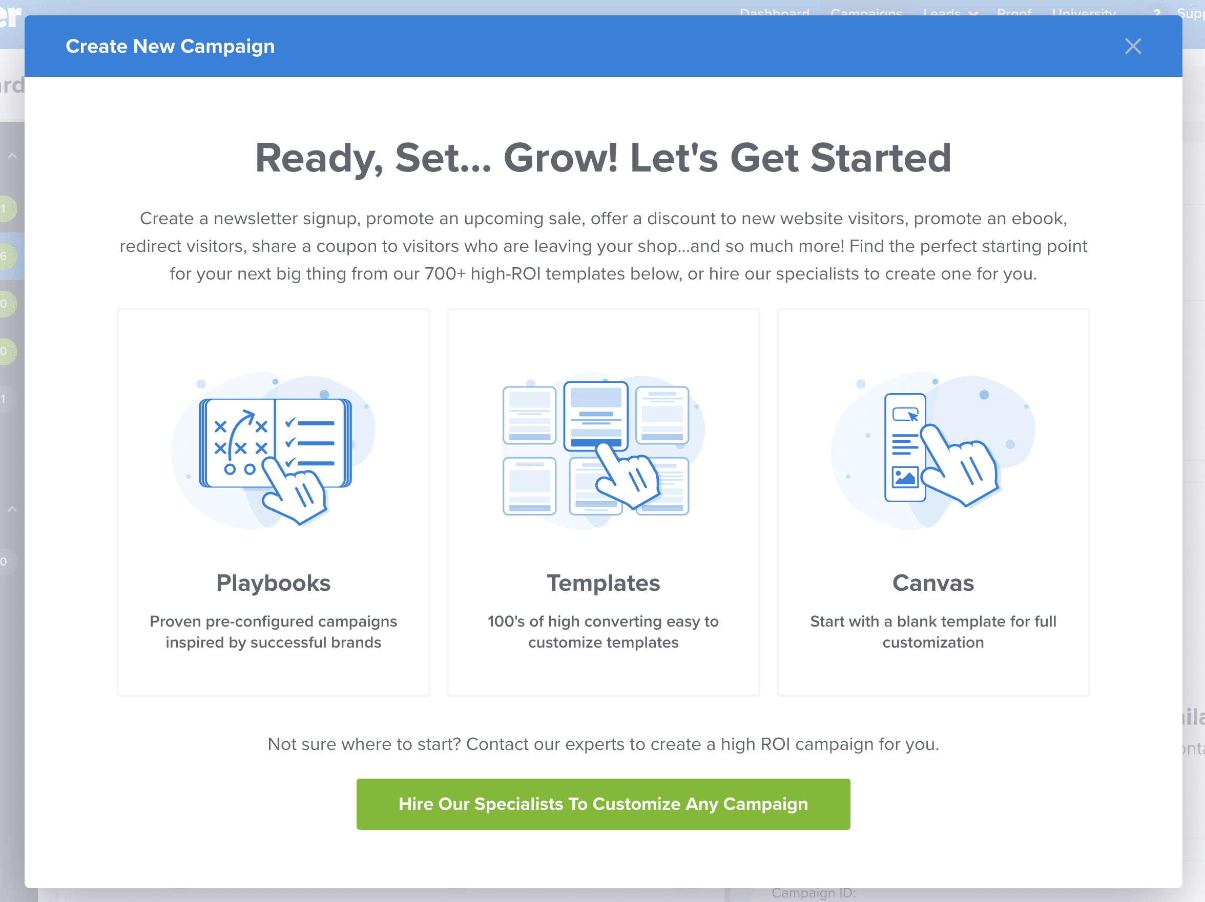 Select Playbooks when creating a new campaign in OptinMonster