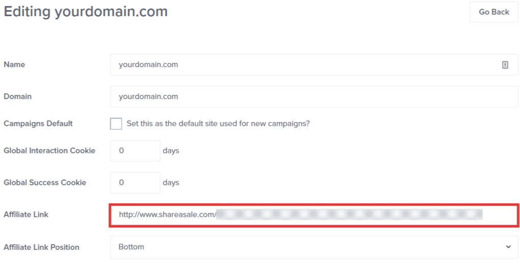 paste affiliate link - OptinMonster