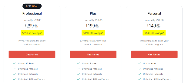 affiliatewp pricing plans