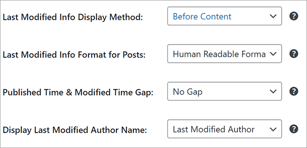 Dropdown options in the WP Last Modified Info Plugin