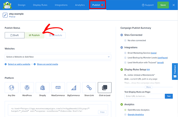 publish-status - OptinMonster