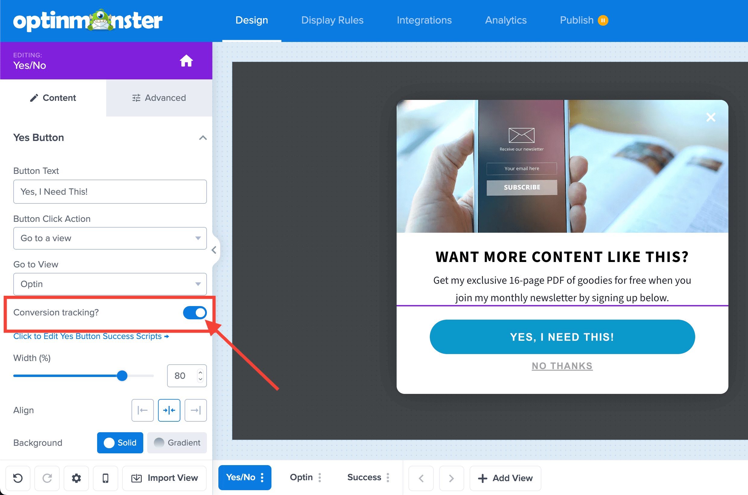 Enable conversion tracking for button