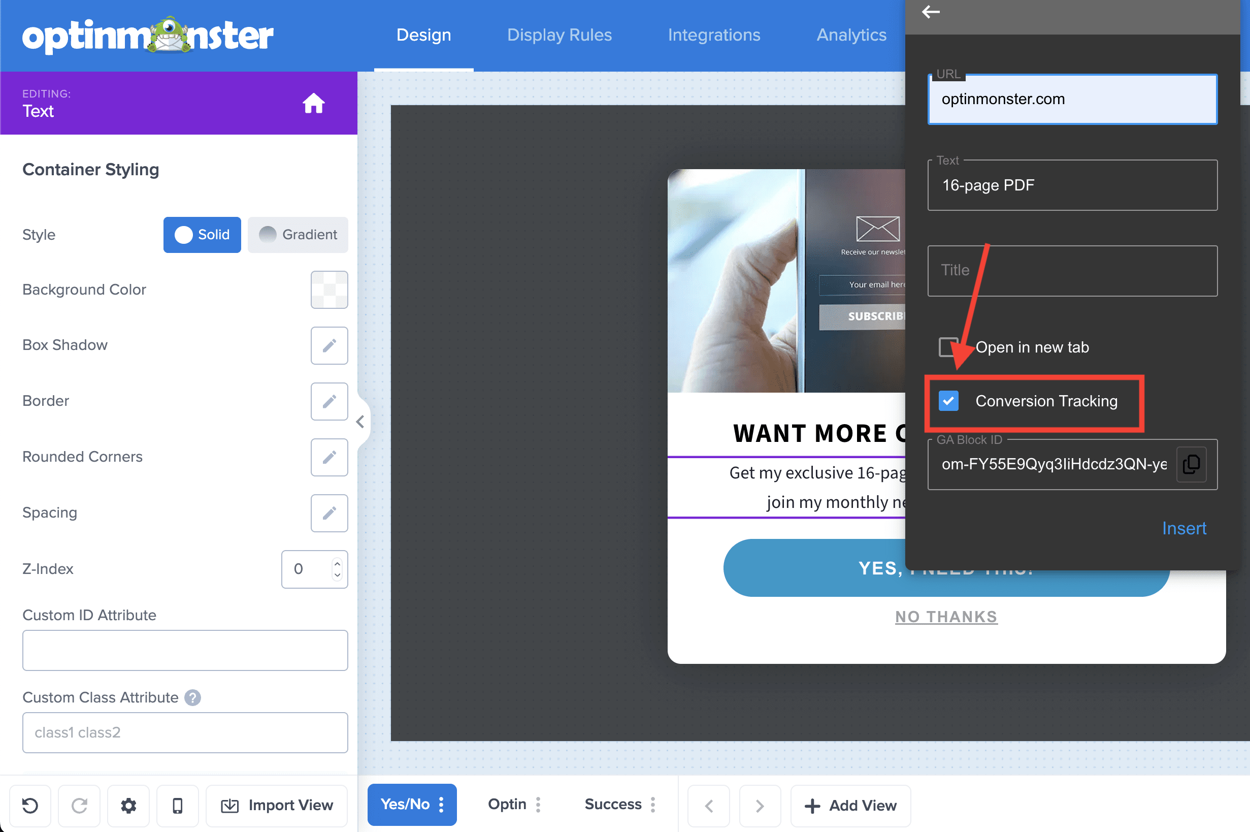 Enable conversion tracking for link