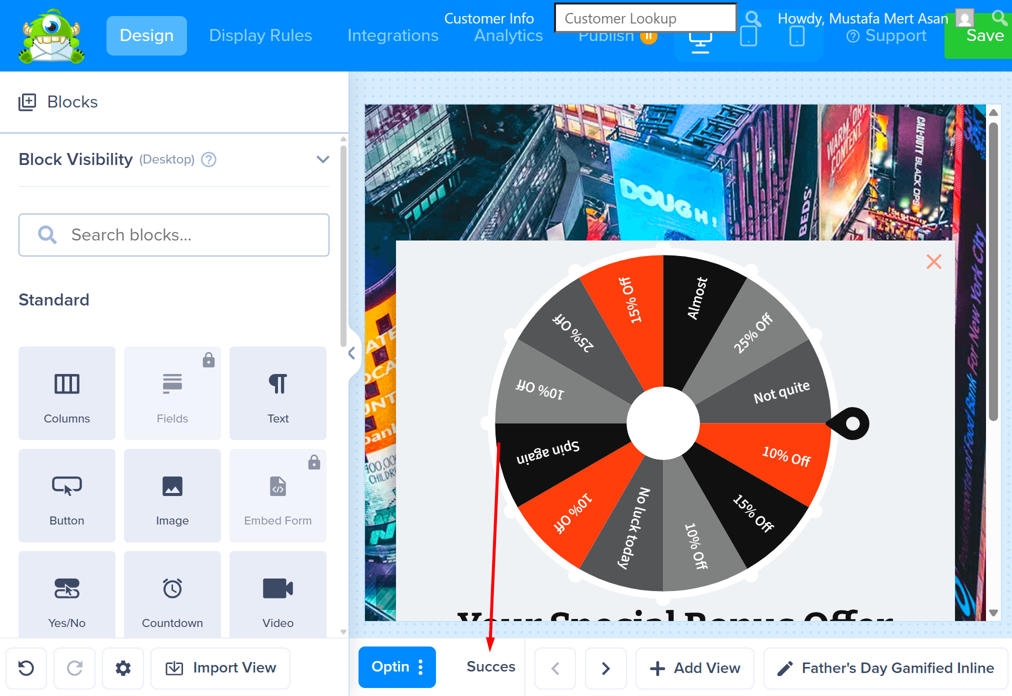 Selecting success view