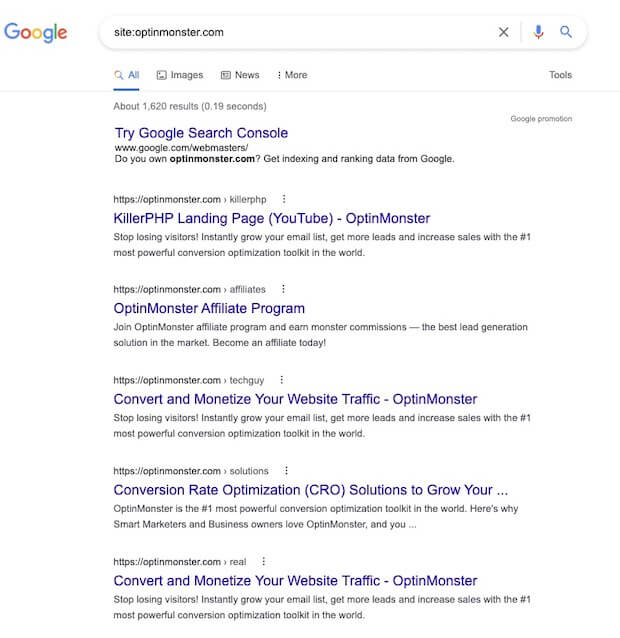 05. OptinMonster Site Operator Google Results - OptinMonster OptinMonster Site Operator Google Results
