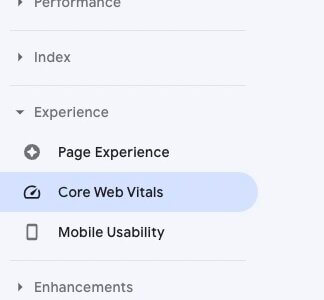 18. Google Search Console (Core Web Vitals) - OptinMonster Google Search Console Core Web Vitals - Left Sidebar Menu