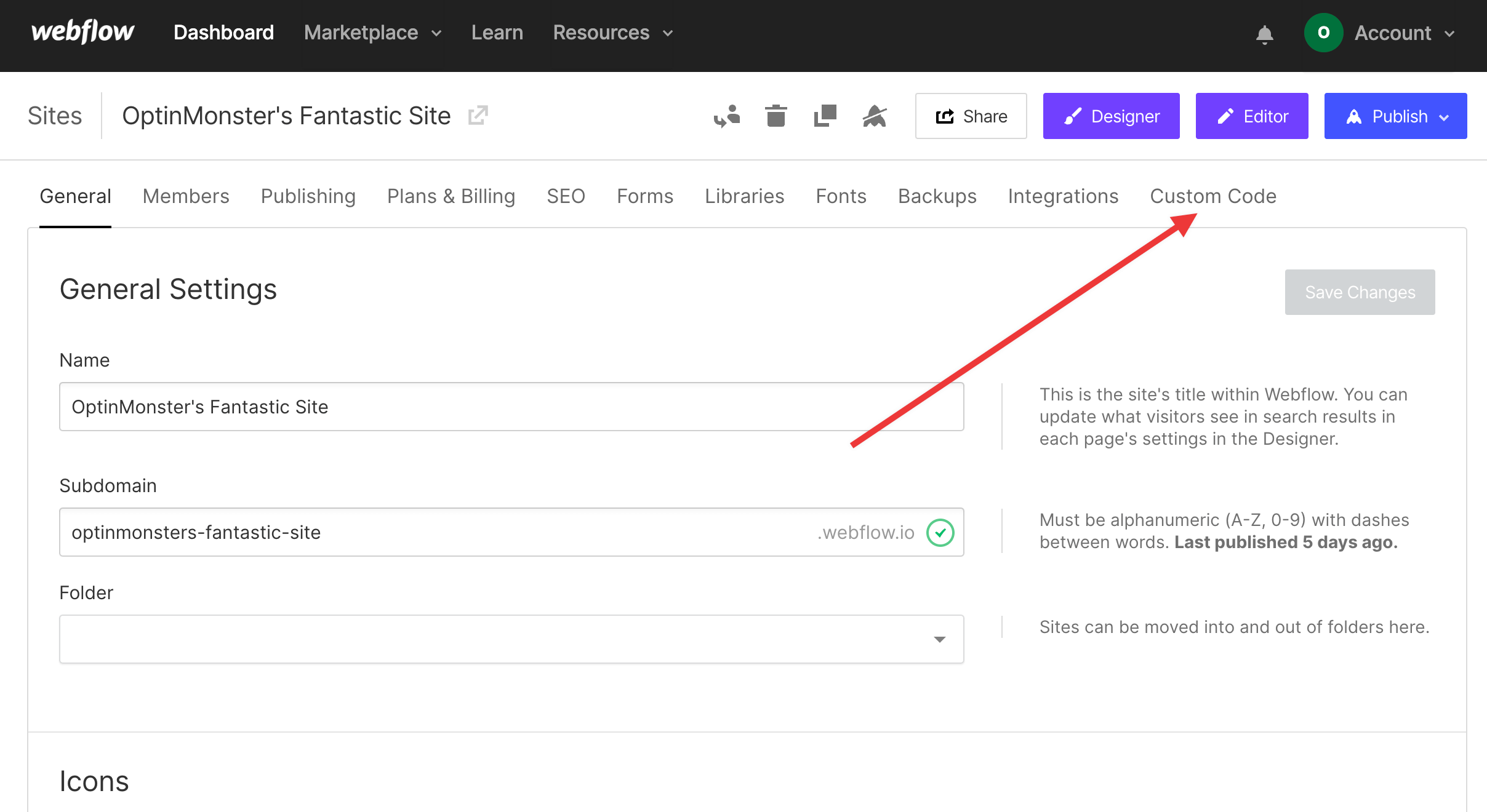 Webflow Custom Code - OptinMonster Webflow Custom Code