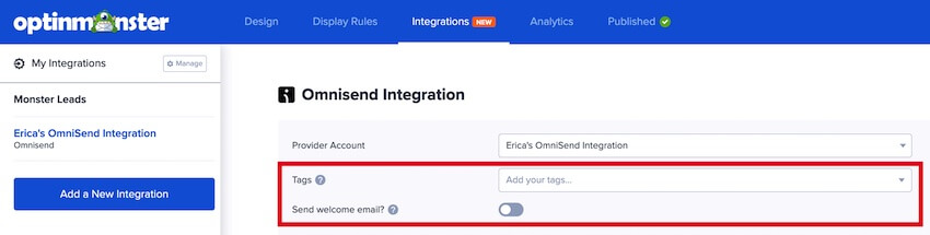 Configure additional options for your OmniSend integration in OptinMonster.