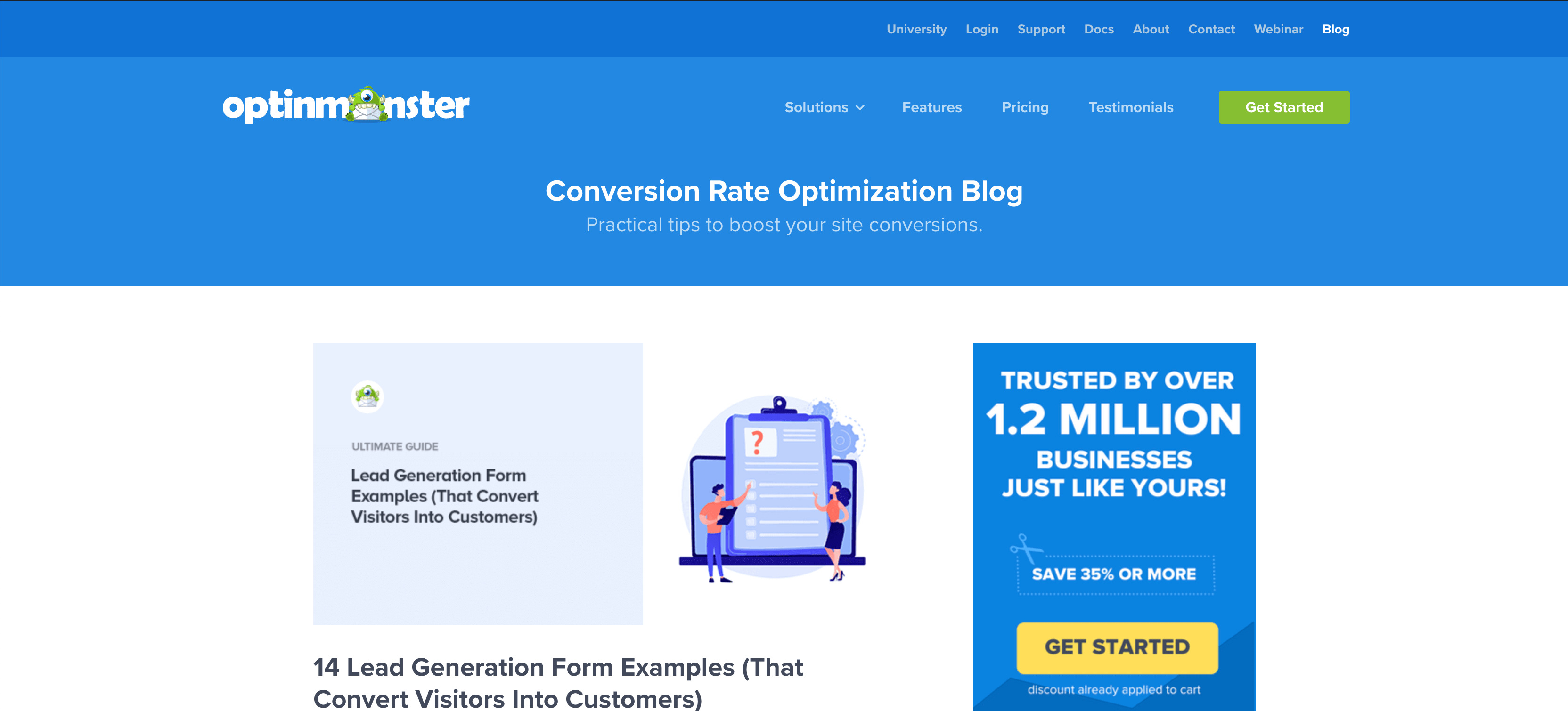 OptinMonster Blog Content Marketing Example