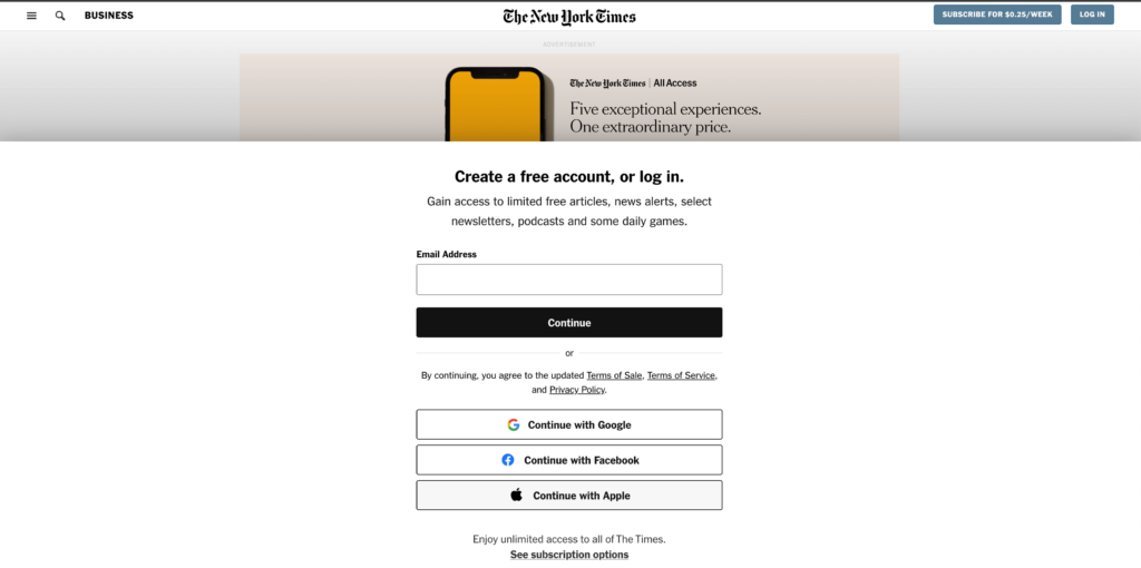 The New York Times (News Publishing) - Gated Content