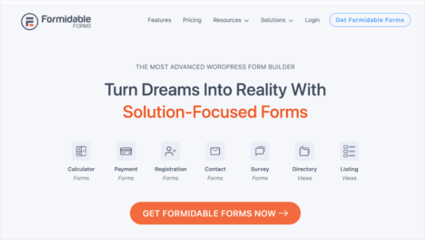 Homepage for Formidable Forms WordPress plugin
