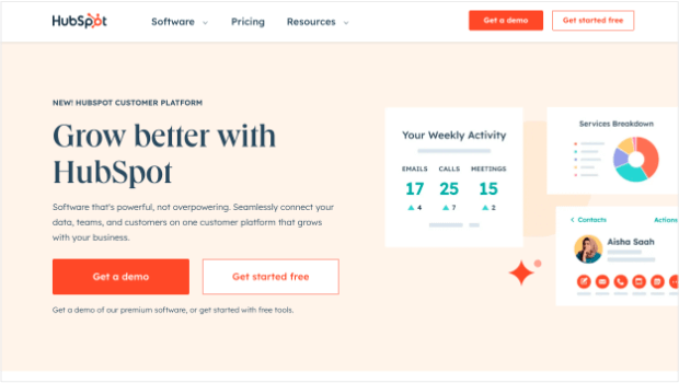 Homepage for HubSpot, which offers a WordPress form builder