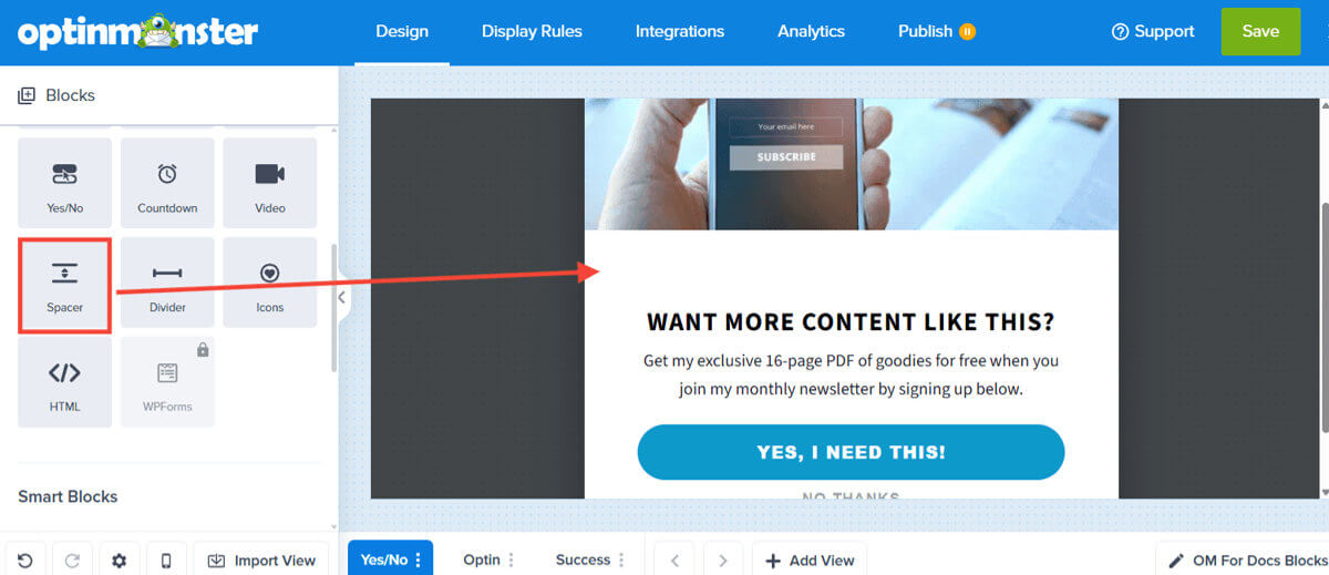 Add spacer block - OptinMonster Add spacer block