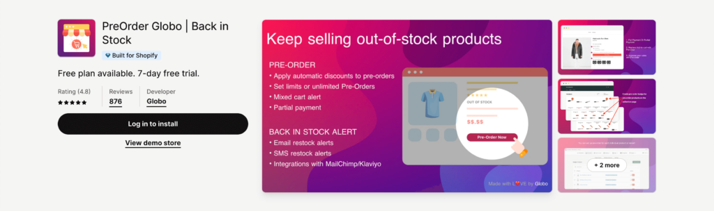 Best Shopify Apps - PreOrder Globo | Back in Stock