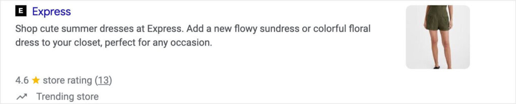 Express Meta Description Example:

"Shop cute summer dresses at Express. Add a new flowy sundress or colorful floral dress to your closet, perfect for any occasion."