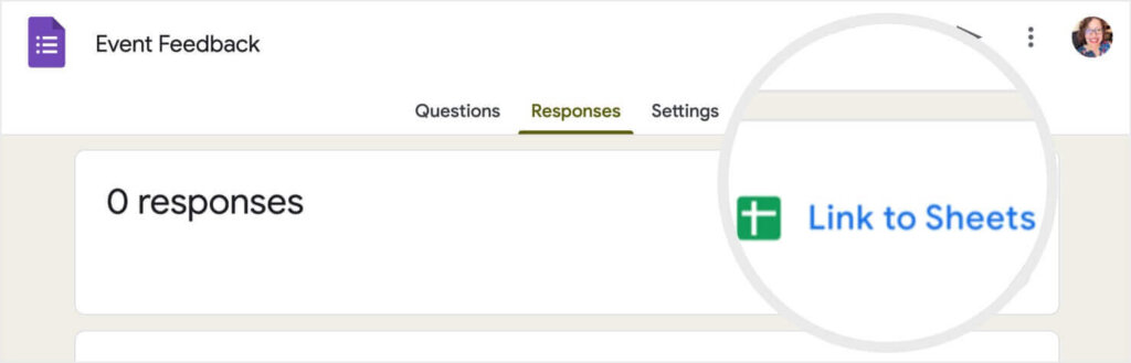 The "Link to Sheets" button in Google Forms