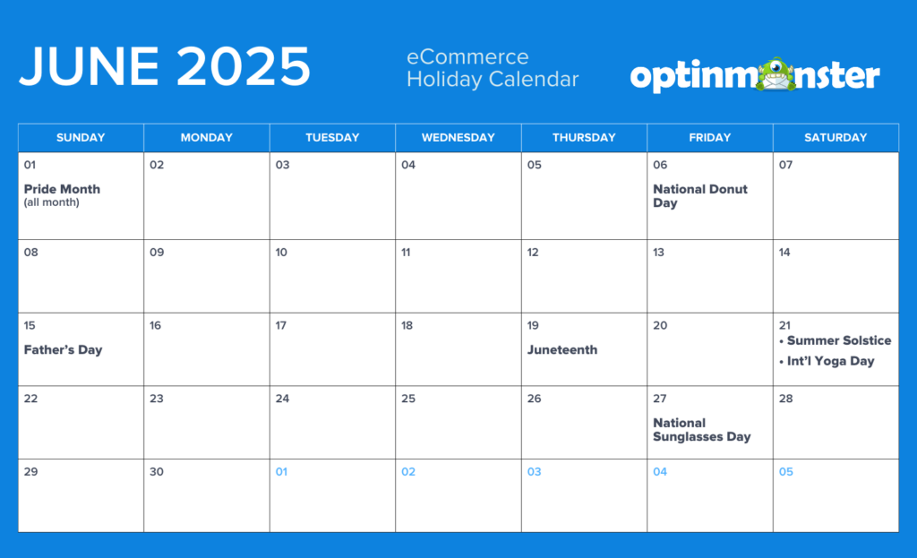 June 2025 eCommerce calendar of holidays