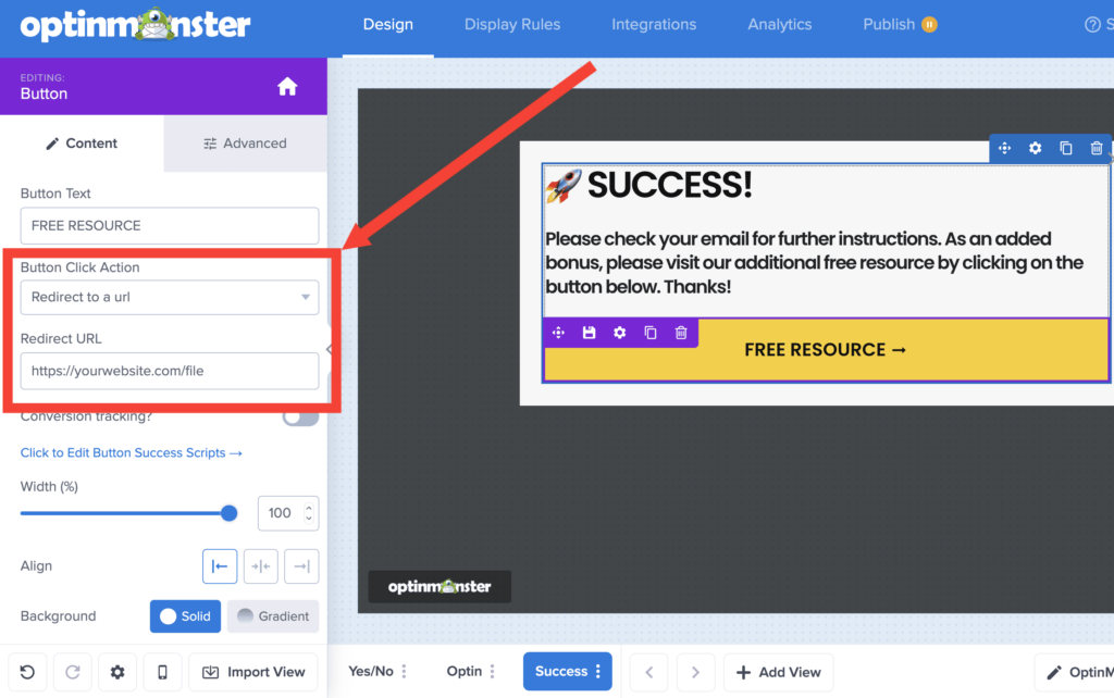 button action url redirect