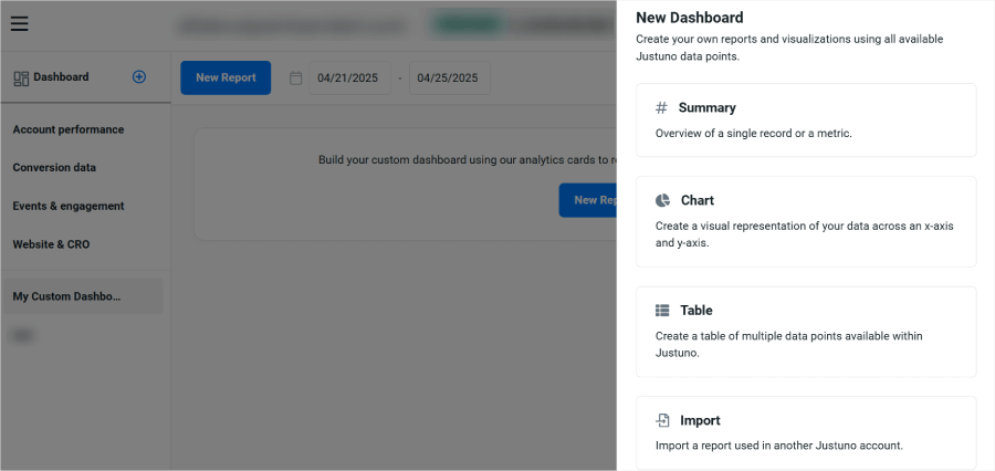 Justuno's feature for creating a custom analytics dashboard - OptinMonster Justuno's feature for creating a custom analytics dashboard