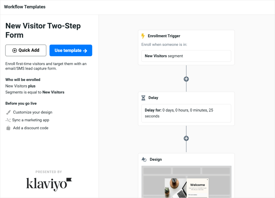 Justuno's workflow template preview - OptinMonster Justuno's workflow template preview