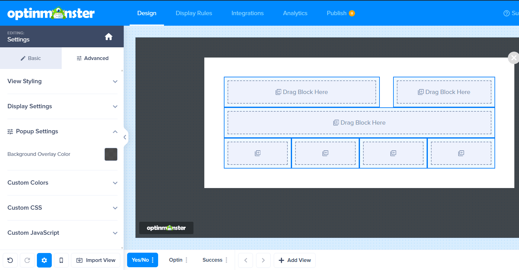 A campaign layout with multiple Columns blocks creating several rows.