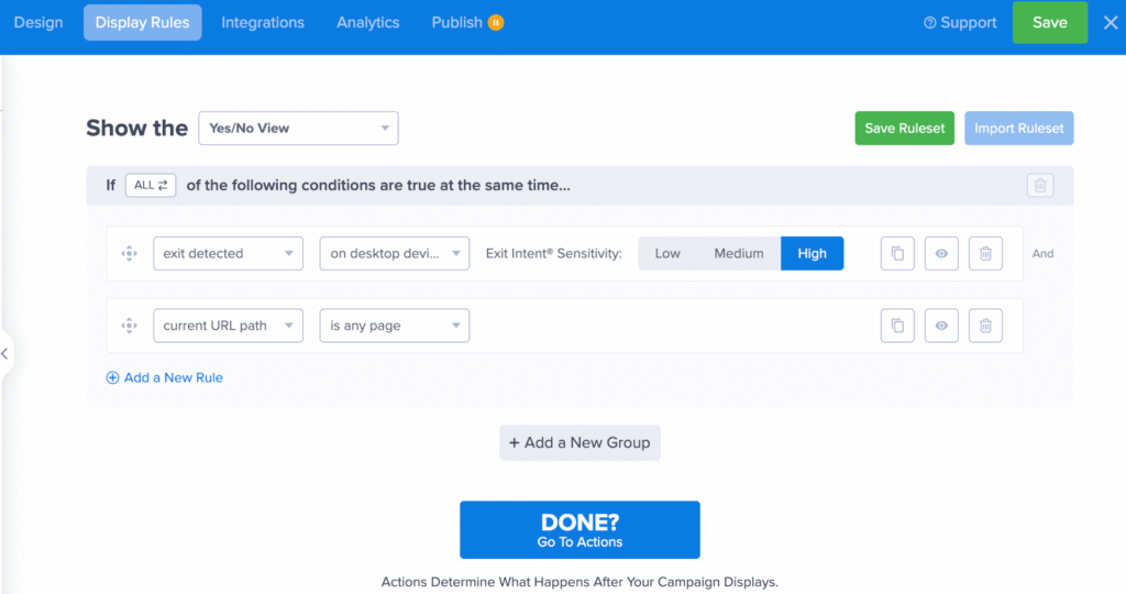 Exit Intent settings OptinMonster campaign builder