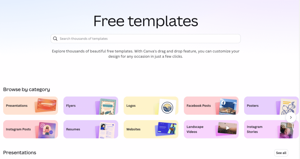 Canva free template gallery used as a lead magnet
