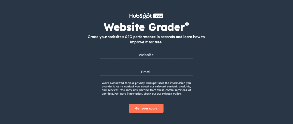 HubSpot Website Grader free tool lead magnet