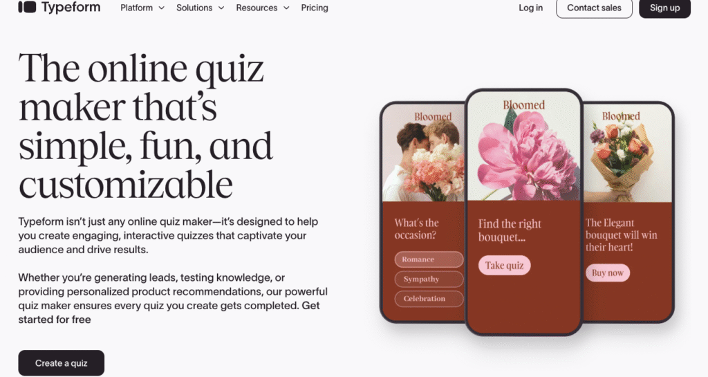Typeform quiz used as a lead magnet