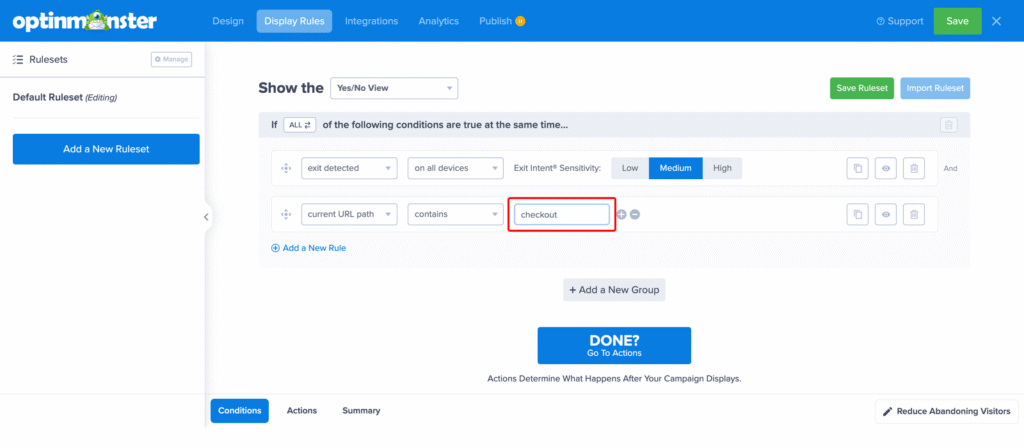 Checkout exit intent display rules 