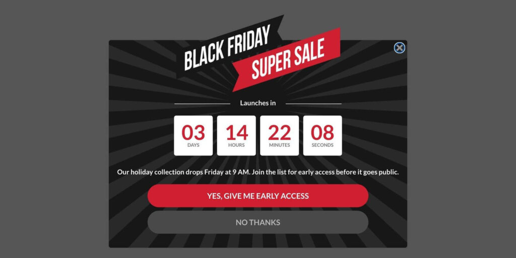 Product launch Black Friday popup