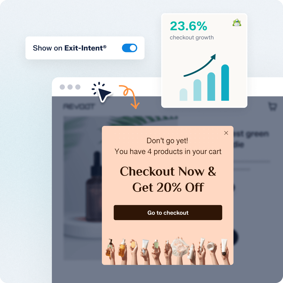 Exit Intent Popups for WordPress, Shopify, Squarespace, Wix and more help recover abandoning visitors.