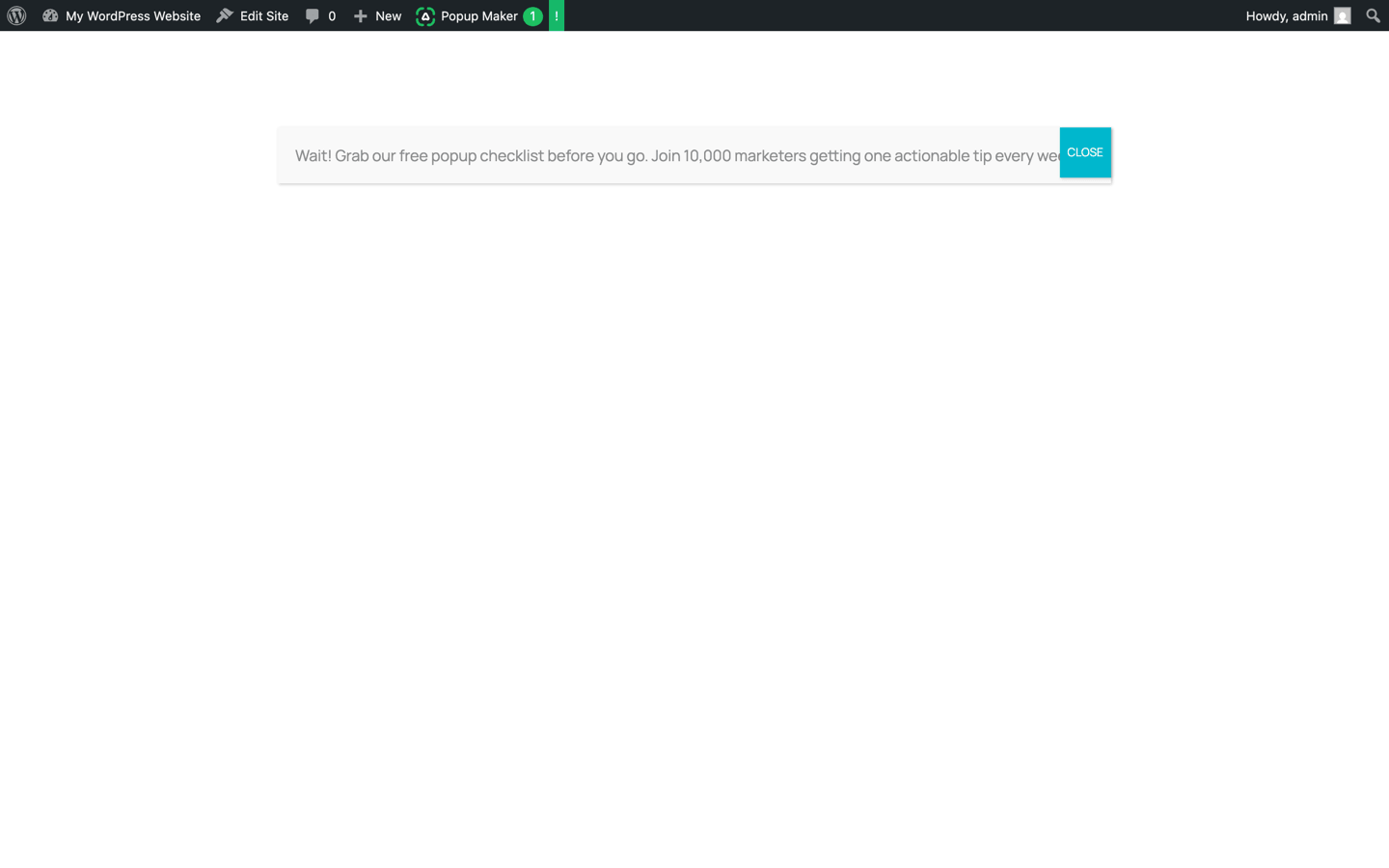 Popup Maker free WordPress popup live on the front end with unstyled default appearance